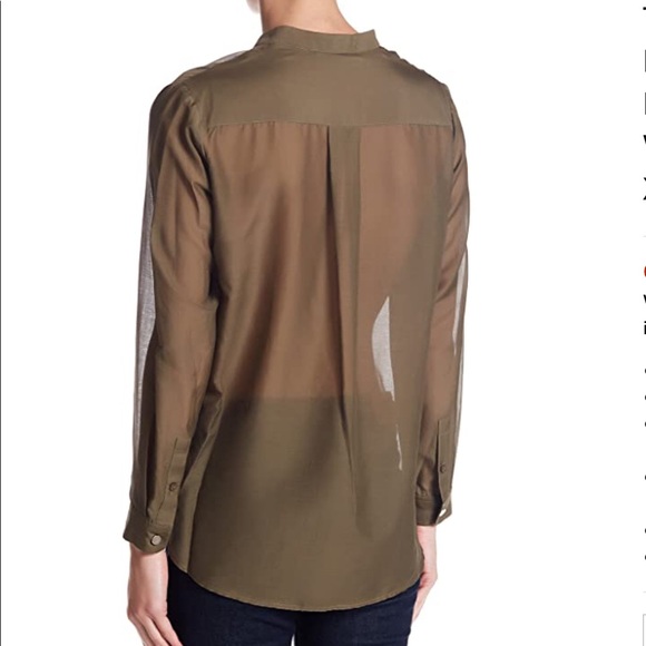 The Kooples Sheer Long Sleeve Silk Blend Shirt for in Khaki, XXS - Picture 2 of 9